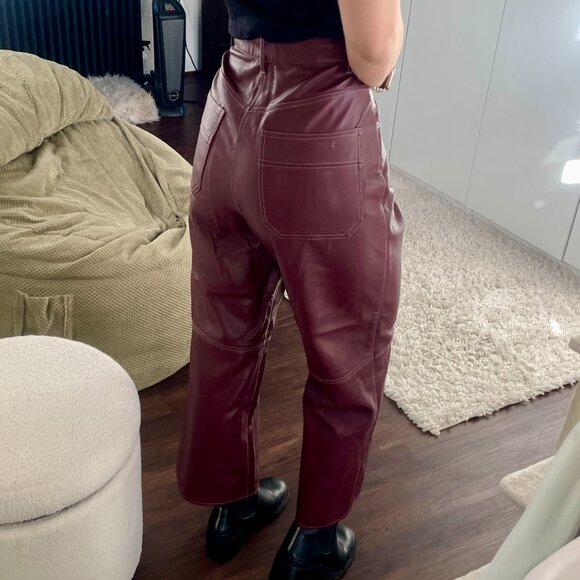 The Colette Wide Legs Jeans by Maeve Purple Plum Faux Leather Pants - Picture 5 of 8